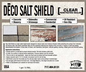 DECO Salt Shield Sealer 1 gal. (Shipping Incl.) Waterproofing concrete, spalling, concrete dusting, decreased permeability, reduces mildew growth, sidewalk damage, penetrating sealer